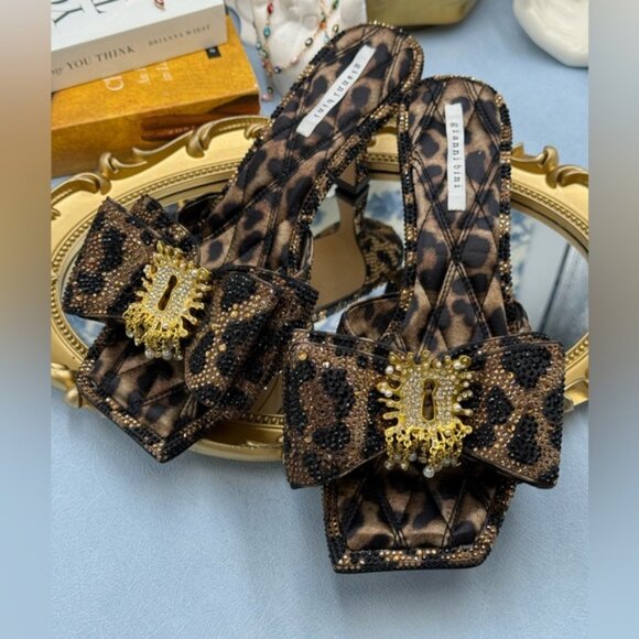 🆕 GIANNI BINI 🧿NWOB PeekaTwo Leopard Print Crystal Keyhole Ornament Sandal Sz8 - Picture 13 of 15
